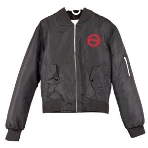 Red Letter Womens MA-1 Black Bomber Flight Jacket Full Zip Logo Patch Size S